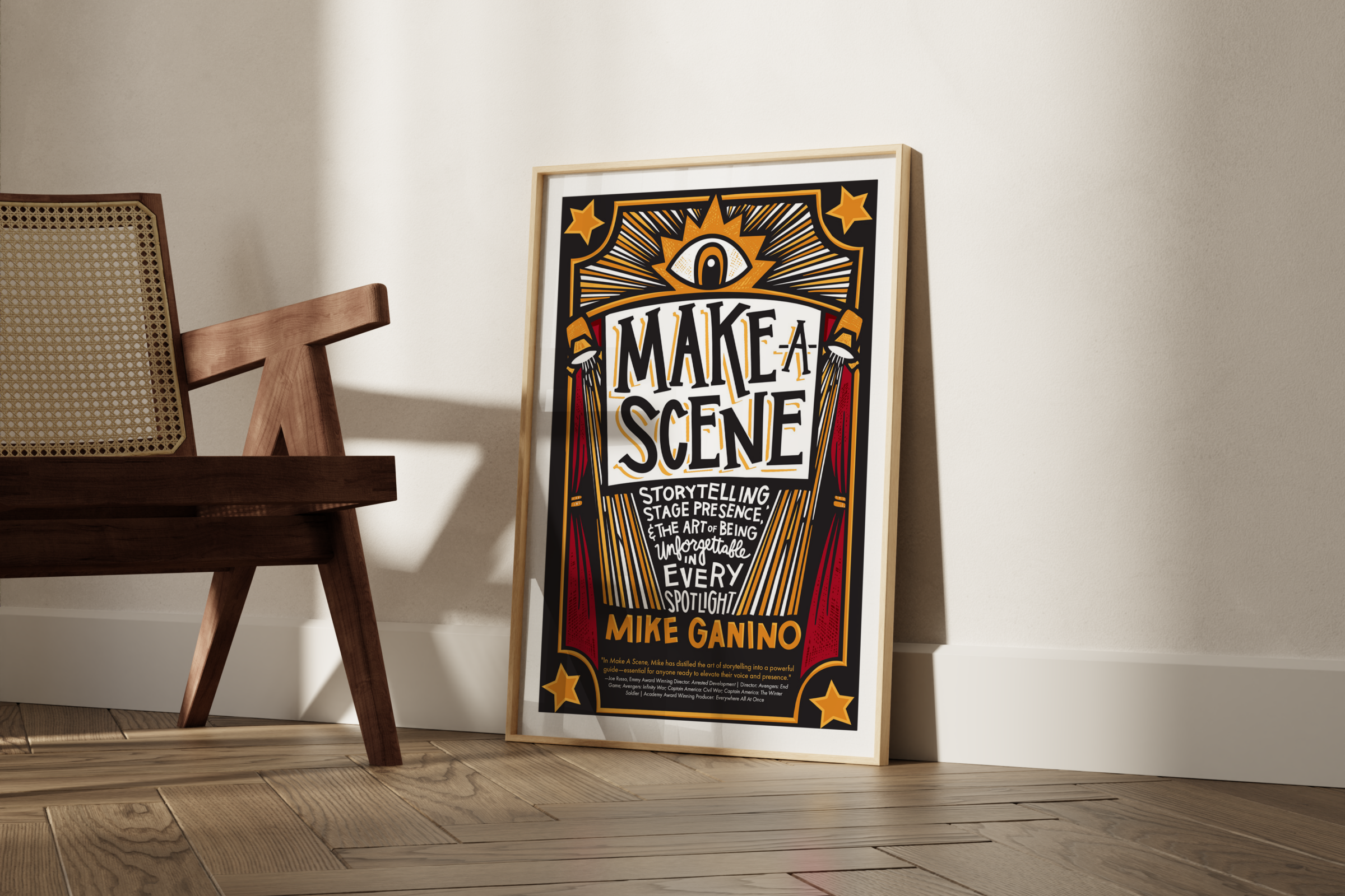 Make A Scene Book Cover on a poster next to a mid-century chair